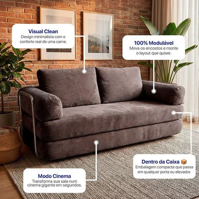 Sofá-Cama 3 Lugares SmartBox 1.88m AirPress Compacto XpandTech Marrom