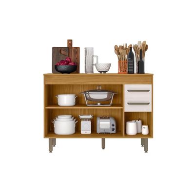Balcão de Cozinha Poliman Malta 120cm 3 Portas 2 Gavetas com Tampo Freijó Off White Off White