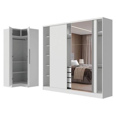 Guarda-roupa Modulado Neo + Guarda-roupa Royale 3 Portas De Correr Com Espelho Branco Madesa
