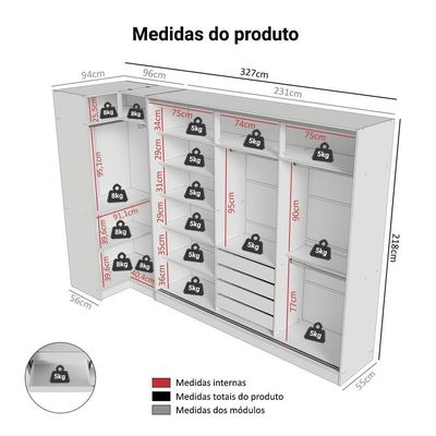 Guarda-roupa Modulado Neo + Guarda-roupa Royale 3 Portas De Correr Com Espelho Branco Madesa