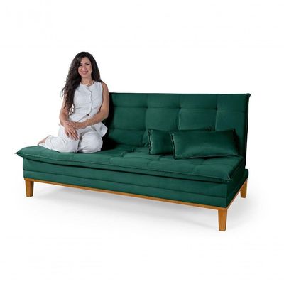 Sofá Cama Reclinável Casal 1,84m Island Suede Verde Premium