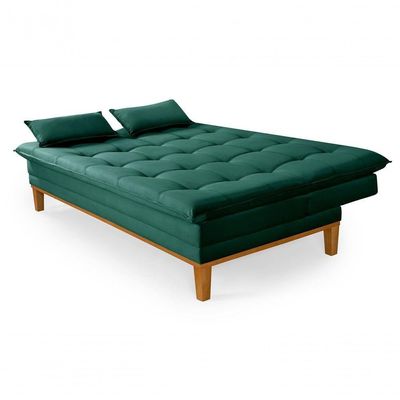 Sofá Cama Reclinável Casal 1,84m Island Suede Verde Premium