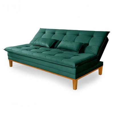 Sofá Cama Reclinável Casal 1,84m Island Suede Verde Premium
