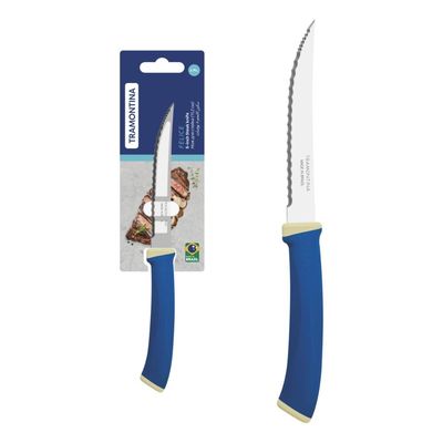 Faca para Churrasco Tramontina Felice com Lâmina em Aço Inox com Fio Microsserrilhado e Cabo de Polipropileno Azul 5 pol