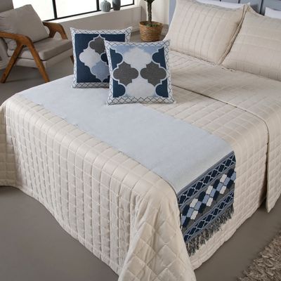 Kit Peseira Grécia 5 Peças Queen 60% Algodão / 40% Poliéster Tecido Jacquard Acompanha Almofadas Cheias - Azul