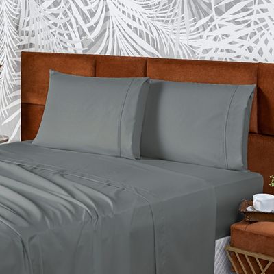 Jogo de Cama Lençol King Conforto Percal 300 Fios 4 Peças - Cinza