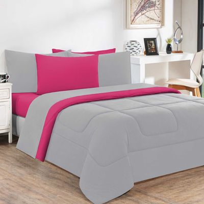Kit Edredom Malha 100% Algodão Gran Moratta 3 Peças Casal - Cinza/Pink