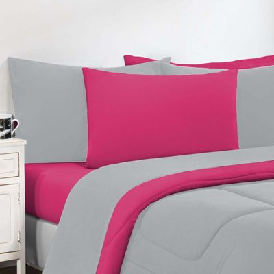 Kit Edredom Malha 100% Algodão Gran Moratta 3 Peças Casal - Cinza/Pink