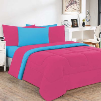 Kit Edredom Malha 100% Algodão Gran Moratta 3 Peças Casal - Pink /Azul Turquesa
