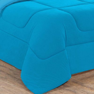 Kit Edredom Malha 100% Algodão Gran Moratta 3 Peças Casal - Azul Turquesa/Azul Turquesa