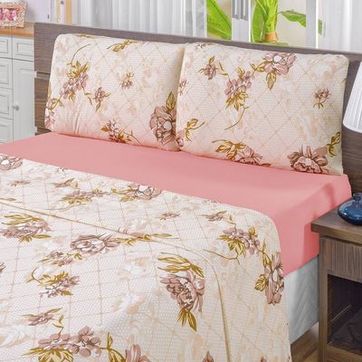 Jogo De Cama Malha Solteiro Quality 03 Peças - Estampa Rosê