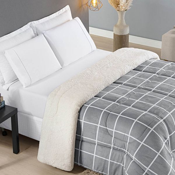 Edredom Coberdrom Austim King Original Sherpa e Manta - Cinza