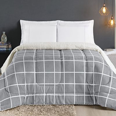 Edredom Coberdrom Austim King Original Sherpa e Manta - Cinza
