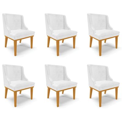 Kit 6 Cadeiras Decorativas Sala de Jantar Base Fixa de Madeira Firenze PU Branco Brilho/Castanho G19 - Gran Belo