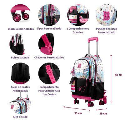 Mochila de 4 Rodinhas Feminina Rebecca BonBon Preta U / Preto