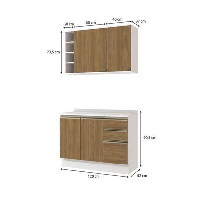 Armário De Cozinha Compacta Garrafeiro 100% Mdf 120cm Branco/nogueira Celeste Kappesberg