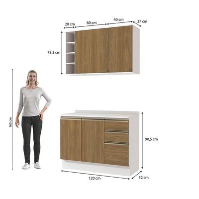 Armário De Cozinha Compacta Garrafeiro 100% Mdf 120cm Branco/nogueira Celeste Kappesberg