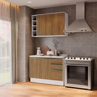 Armário De Cozinha Compacta Garrafeiro 100% Mdf 120cm Branco/nogueira Celeste Kappesberg