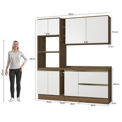 Armário De Cozinha Compacta 100% Mdf 205cm Nogueira/branco Celeste Kappesberg