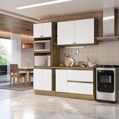Armário De Cozinha Compacta 100% Mdf 205cm Nogueira/branco Celeste Kappesberg