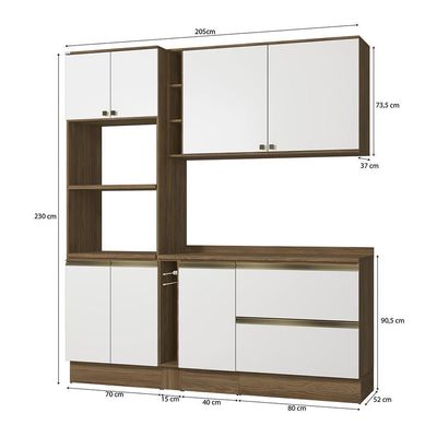 Armário De Cozinha Compacta 100% Mdf 205cm Nogueira/branco Celeste Kappesberg