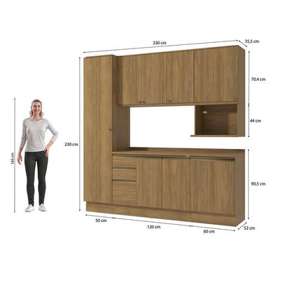 Armário De Cozinha Compacta Nicho Micro-ondas 100% Mdf 230cm Nogueira Celeste Kappesberg