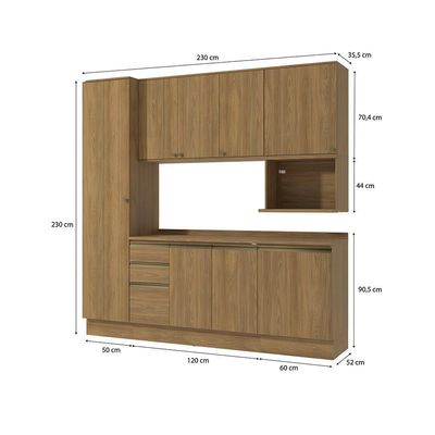 Armário De Cozinha Compacta Nicho Micro-ondas 100% Mdf 230cm Nogueira Celeste Kappesberg