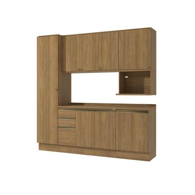 Armário De Cozinha Compacta Nicho Micro-ondas 100% Mdf 230cm Nogueira Celeste Kappesberg