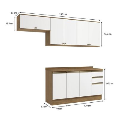 Armário De Cozinha Completa 100% Mdf 240cm Nogueira/branco Celeste Kappesberg