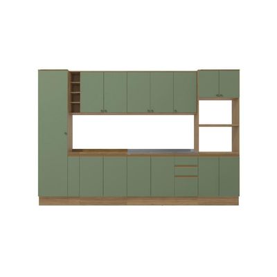 Cozinha Modulada Celeste Kappesberg 100% Mdf Nogueira/verde 340cm