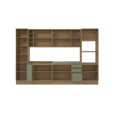 Cozinha Modulada Celeste Kappesberg 100% Mdf Nogueira/verde 340cm
