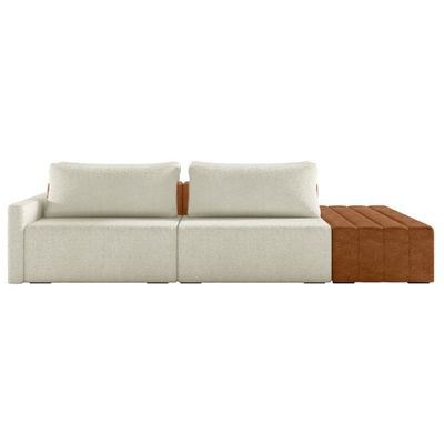 Sofá Ilha Modular Living Com Puff 232cm Georgia Z08 Boucle Bege/caramelo - Mpozenato