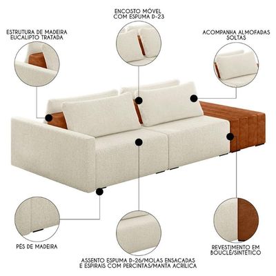 Sofá Ilha Modular Living Com Puff 232cm Georgia Z08 Boucle Bege/caramelo - Mpozenato