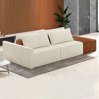 Sofá Ilha Modular Living Com Puff 232cm Georgia Z08 Boucle Bege/caramelo - Mpozenato