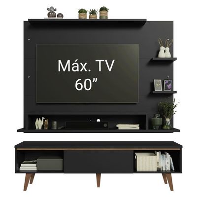 Rack Com Painel Para Tv Até 60 Polegadas 180 Cm Com Pés Preto/rustic Reims Madesa Preto/rustic