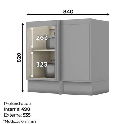 Balcão C361 Americana Canto Reto Com 1 Porta Sem Tampo Henn Cinza