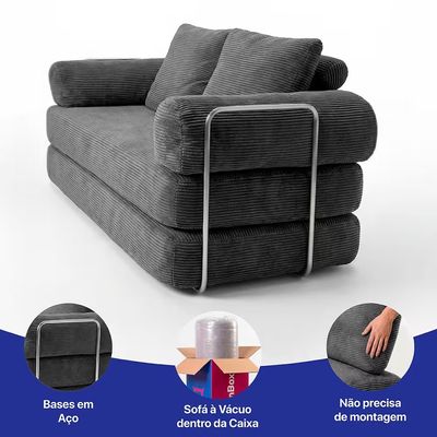 Sofá-Cama 3 Lugares SmartBox 1.88m AirPress Compacto XpandTech Espuma D33 Velourê inBox Cinza Escuro