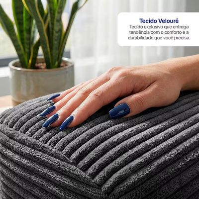 Sofá-Cama 3 Lugares SmartBox 1.88m AirPress Compacto XpandTech Espuma D33 Velourê inBox Cinza Escuro
