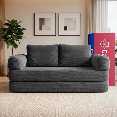 Sofá-Cama 3 Lugares SmartBox 1.88m AirPress Compacto XpandTech Espuma D33 Velourê inBox Cinza Escuro
