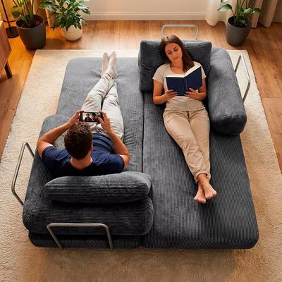 Sofá-Cama 3 Lugares SmartBox 1.88m AirPress Compacto XpandTech Espuma D33 Velourê inBox Cinza Escuro