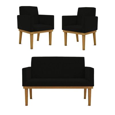 Kit Sofá Namoradeira + Poltrona Reforçada ? Sala De Estar Cor:preto