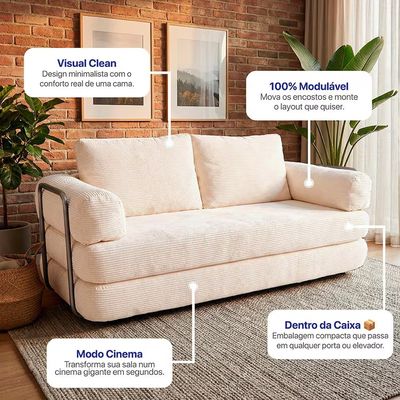 Sofá-Cama 3 Lugares SmartBox 1.88m AirPress Compacto XpandTech Bege