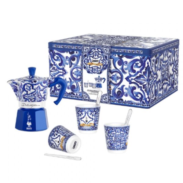 CONJUNTO BIALETTI DOLCE & GABBANA MOKA CAFETEIRA EXPRESS COM 3 XÍCARAS DE PORCELANA AZUL MEDITERRANEO 10350503