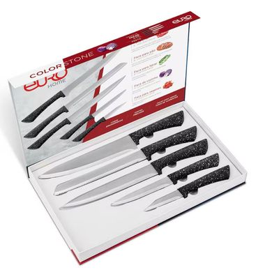 Conjunto Facas Euro Home Colorstone 5 Peças Aço Inox Cabo Ergonômico Design Moderno Preto