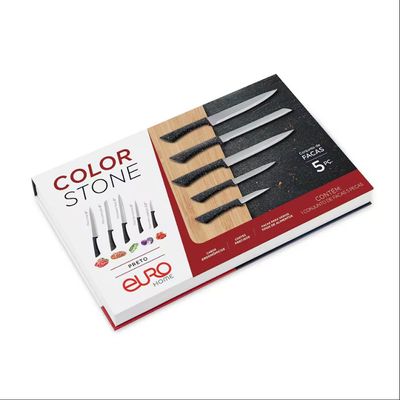 Conjunto Facas Euro Home Colorstone 5 Peças Aço Inox Cabo Ergonômico Design Moderno Preto