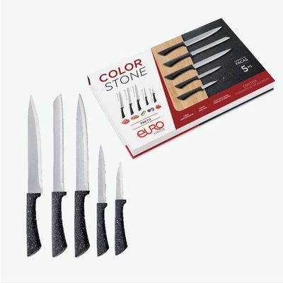 Conjunto Facas Euro Home Colorstone 5 Peças Aço Inox Cabo Ergonômico Design Moderno Preto