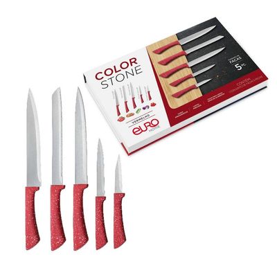 Conjunto Facas Euro Home Colorstone 5 Peças Aço Inox Cabo Ergonômico Design Moderno Vermelho