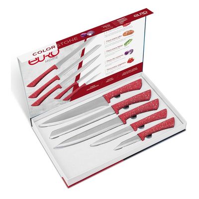 Conjunto Facas Euro Home Colorstone 5 Peças Aço Inox Cabo Ergonômico Design Moderno Vermelho