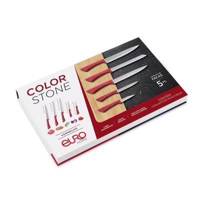 Conjunto Facas Euro Home Colorstone 5 Peças Aço Inox Cabo Ergonômico Design Moderno Vermelho