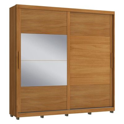 Guarda-roupa Casal Com Espelho 2 Portas Correr 3 Gavetas 237cm Multimóveis Cr35397 Nature